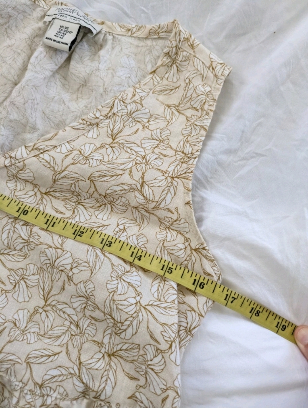 Rachel Zoe Linen Baby Doll Dress V-Neck Sleeveless Floral Beige Womens XS - Picture 4 of 5
